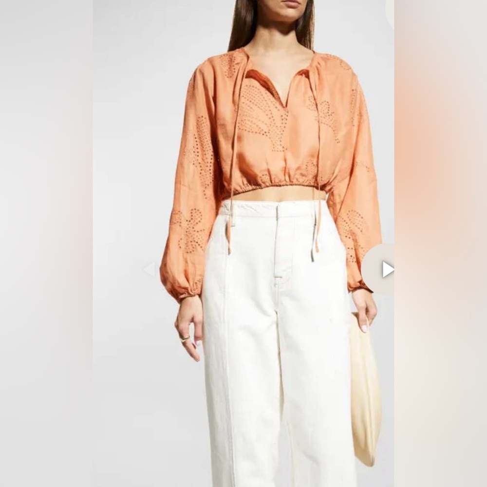 NWOT FRAME SHIRRED CROP EYELET BLOUSE, S